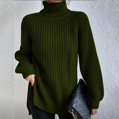 Pull col montant fendu, simple à manches longues, vêtements pour femmes.