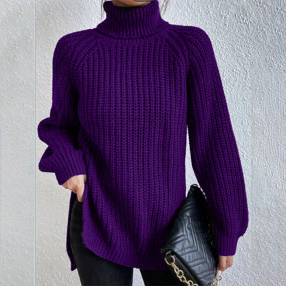 Pull col montant fendu, simple à manches longues, vêtements pour femmes.