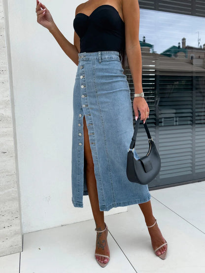 Jupe longue vintage en jean fendue