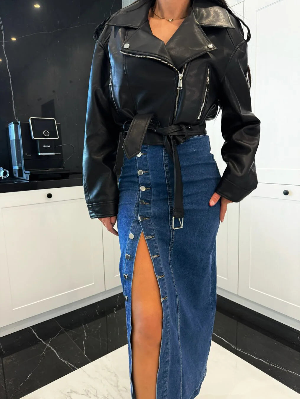 Jupe longue vintage en jean fendue