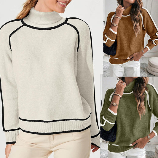 Haut en tricot à col roulé colorblock automne et hiver